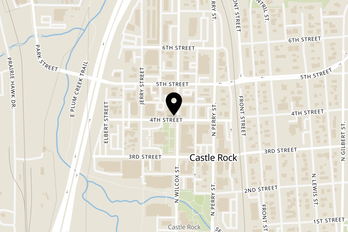 Map showing the location of Castle Cafe on 403 Wilcox St in Castle Rock